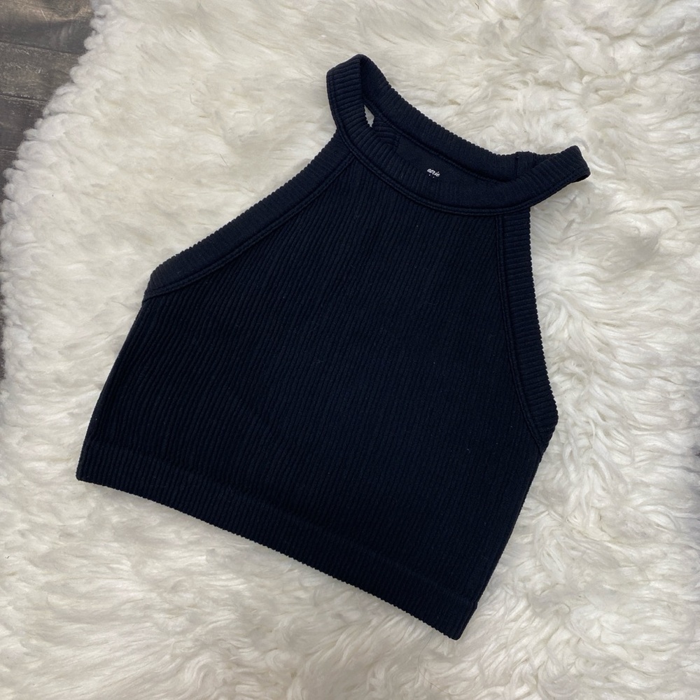AERIE REAL GOOD RIBBED BLACK TANK TOP RACERBACK LINED SPORTY ATHLEISURE